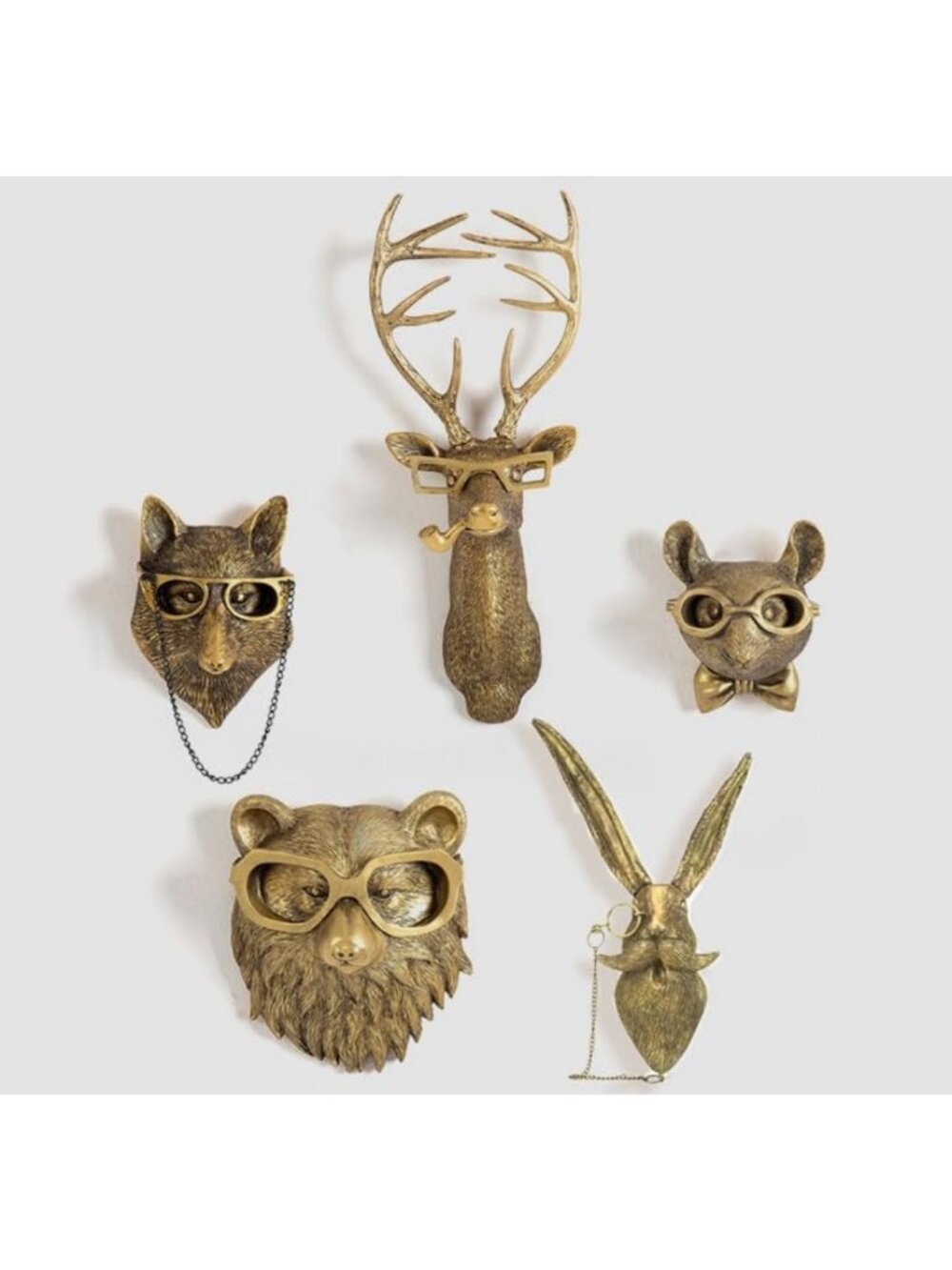 3D Animal Head Wall Mount Decor - Metal & Resin Hanging Sculptures (5 Pcs)